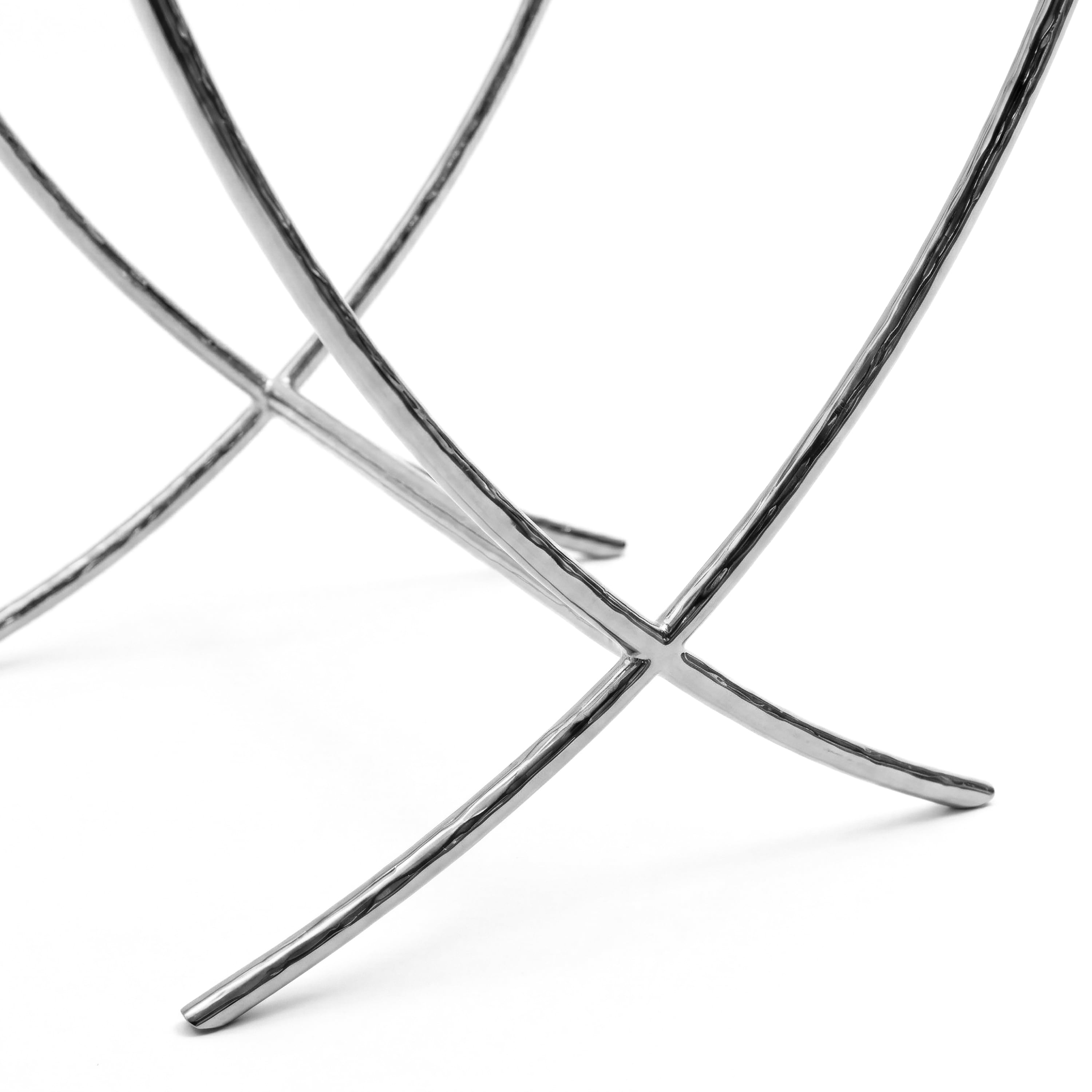 Furniture of America Zayen Modern Stainless Steel End Table with Tempered Glass Top, Chrome
