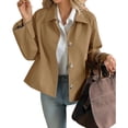 thumbnail image 2 of Plaid Patchwork Women Long Sleeve Lapel Single Breasted Jacket Trench Coat, 2 of 5