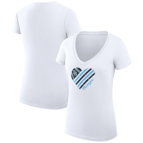 Women's G-III 4Her by Carl Banks  White Tampa Bay Rays Super-Slim Fit Lightweight Heart V-Neck T-Shirt