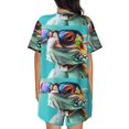 thumbnail image 6 of Goofa Stylish Sunglasses Iguana for Womens Cotton 2 Piece Pajamas Set Classic Short Sleeve Pjs Set Soft Button Down Sleepwear Loungewear-Large, 6 of 7