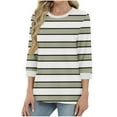 thumbnail image 2 of Bmawag Womens Shirts Plus Size 3/4 Sleeves Crew Neck Striped Lightweight Tops Blouses Casual Loose Women's Trendy Fashion T-Shirts Mint Green S, 2 of 6