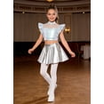 thumbnail image 5 of SiiRoh Girls Modern Jazz Latin Ballet Dance Outfits Sparkly Rhinestone Mock Neck Crop Top with Metallic Skirt Silver 14, 5 of 7