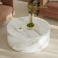 thumbnail image 2 of Round Coffee Table, 31.5" Circle Coffee Table for Living Room, Faux Marble Round Center Table Fiberglass Tea Table Drum Coffee Tables (Gold Marble Grain), 2 of 9