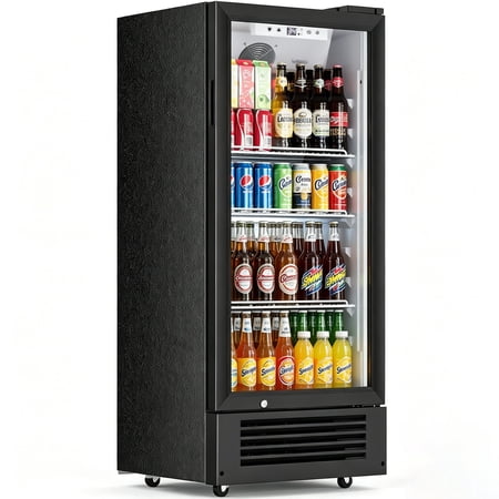 Auseo Commercial&Residential Display Refrigerator,Beverage Refrigerator with Double Tempered Glass Door, 34℉–50°F Drink Fridge for Home/Office/Bar/Restaurant