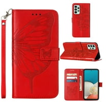 Dteck for Samsung Galaxy A53 5G 6.5 inch Butterfly & Flower Embossed PU Leather Wallet Phone Case with Hand Strap,Shockproof Slim Fit Magnetic Flip Holder Card Slots Protective Cover,Red