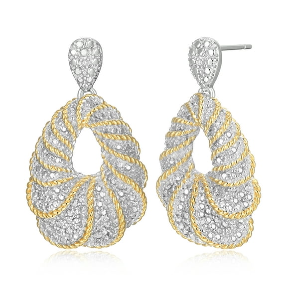 Forever Facets Diamond Accent Dramatic Drop Earrings in Two-Tone Rhodium over Bronze, Adult Female
