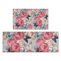 Pioneer Flower Floral Print Pattern Kitchen Rugs Sets Of 2,Anti Fatigue Kitchen Mat Rugs Non Slip Washable,Decorative Kitchen Floor Mats for Kitchen,Sink,Laundry,17"x30" 17"x47"