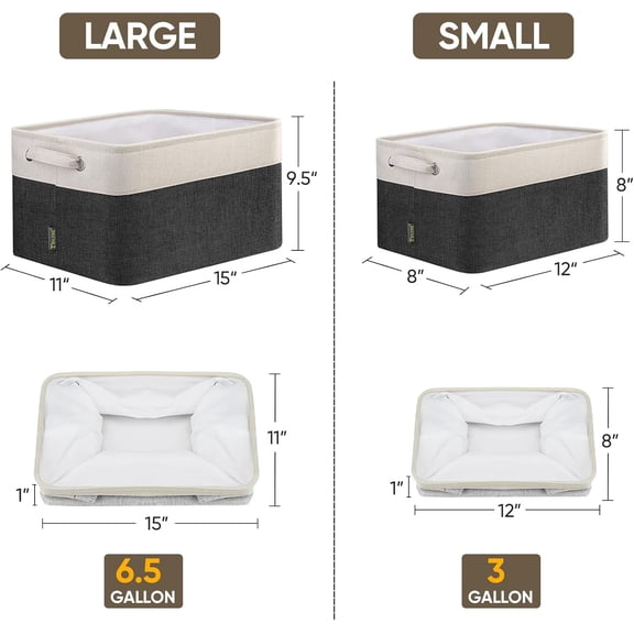 YUYAN-4 Pack Fabric Storage Bins for Shelves, Linen Storage Baskets for Organizing, Decorative Closet Bins for Clothes, Home (Black, 12"x8"x8")