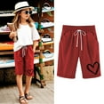 thumbnail image 3 of RUTAYY Teen Girls Knee Length Shorts Love Heart Printed Solid Color Pants Have Elastic Waist with Drawstring Pockets Casual Daily Wear elegant Stylish Trousers, 3 of 4