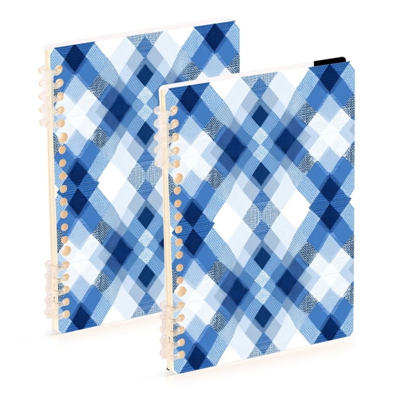 Blue Irregular Plaids Notebook Detachable Coil Notebook Diary Plan Book A5 Size 60 Pages 1 Pack