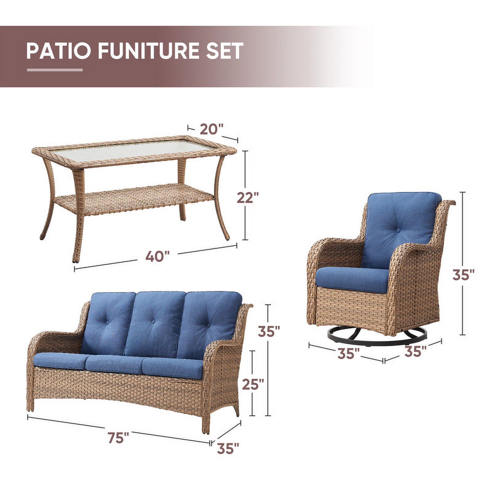 PARKWELL 4 Pieces Outdoor Patio Furniture Set Wicker Rattan Swivel Glider Chairs Cushioned Sofa Coffee Table All-Weather Conversation Sectional with Anti-Slip Cushions for Balcony