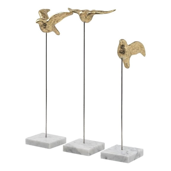 Mercana Aya Set Of 3 Metal Decorative Birds Finished In Gold 68930