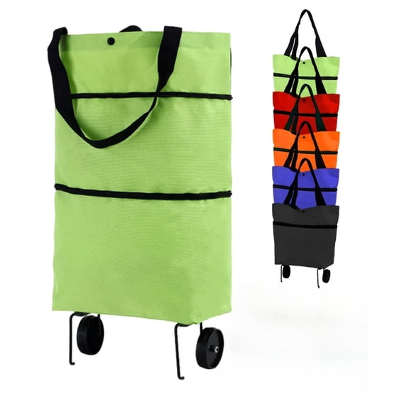 2 in 1 Foldable Rolling Shopping Bag with Wheels Convertible Grocery | Oxford Tote Cart Waterproof Reusable Utility Trolley with Telescopic Handle Portable Storage for Travel