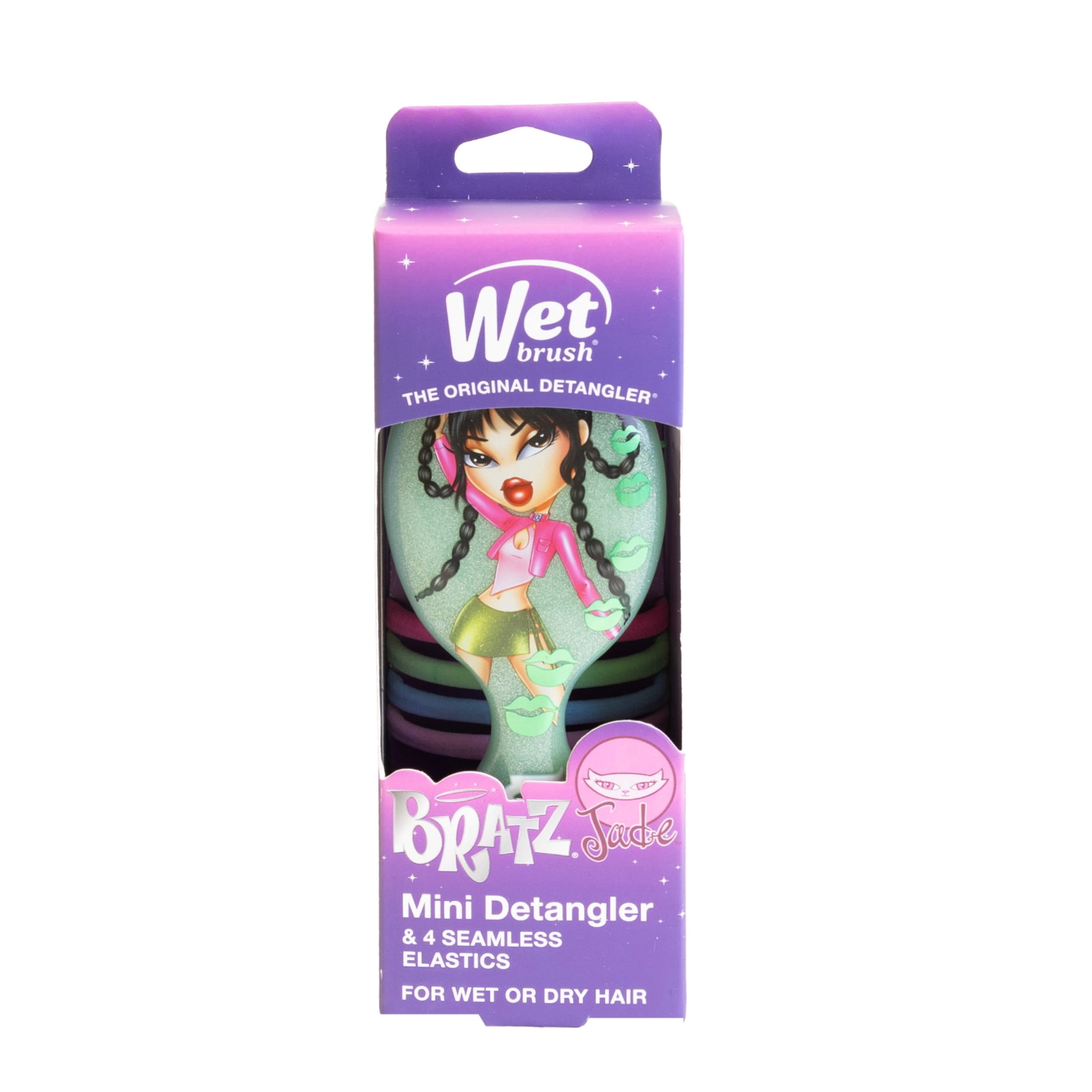 Wet Brush Bratz Jade Mini Detangler & 4 Bonus Seamless Elastics