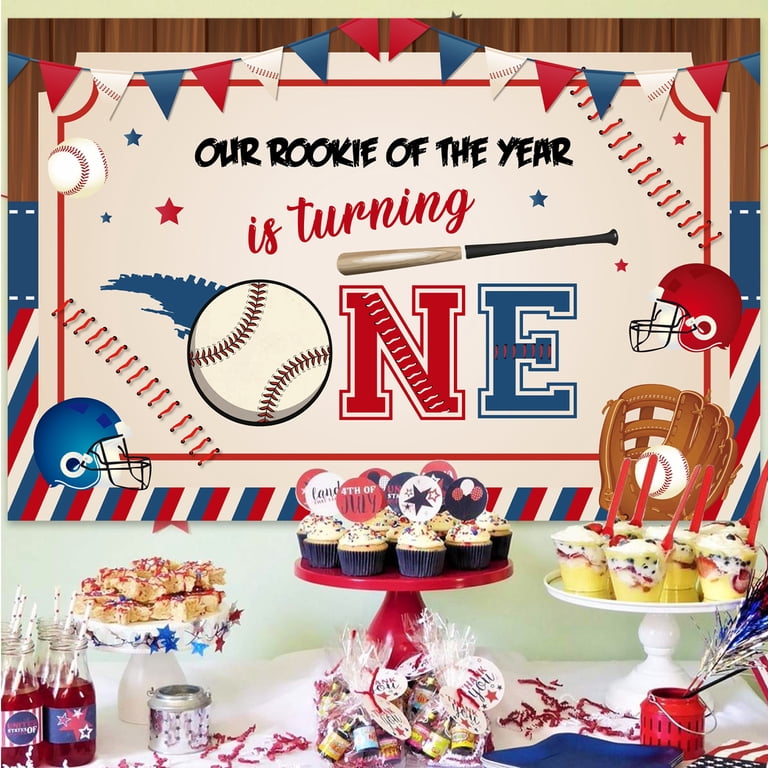Red & Blue Glitter 'One' Baseball Cake Topper – 1st Birthday Cake Decoration For Baseball Theme Party