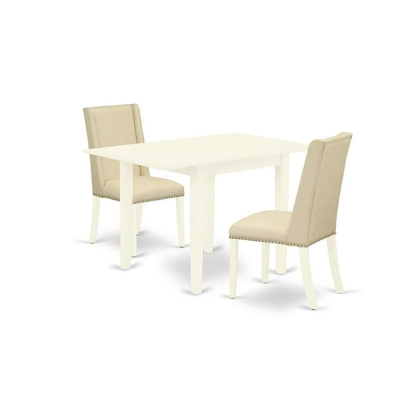 East West Furniture Norden 3-piece Wood Dining Table and Chair Set in White