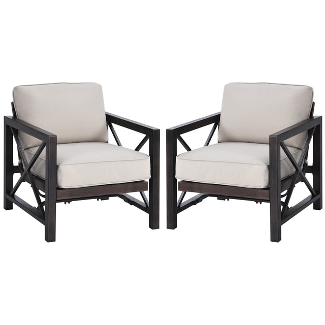 Costway 2PCS Patio Rocking Chairs Sofa W/6" Thick Cushions Armrest Garden Beige