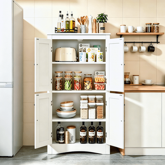 Asofer 43" H Kitchen Pantry Storage Cabinet with Adjustable Shelves for Kitchen, Living Room,White