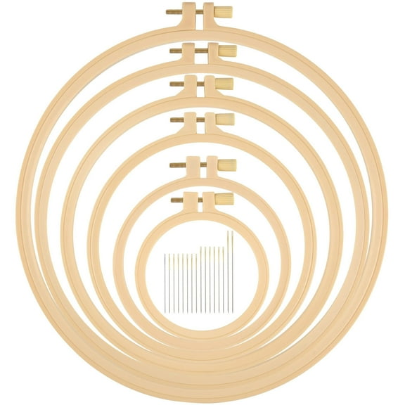 Embroidery Hoop 6 Size, Round Plastic Cross Stitch Hoop with 16 Needles (3.6In to 10.7 in), Small Embroidery Hoop, Cross Stitch Hoops and Frames, Suitable for Embroidery, Craft Sewing