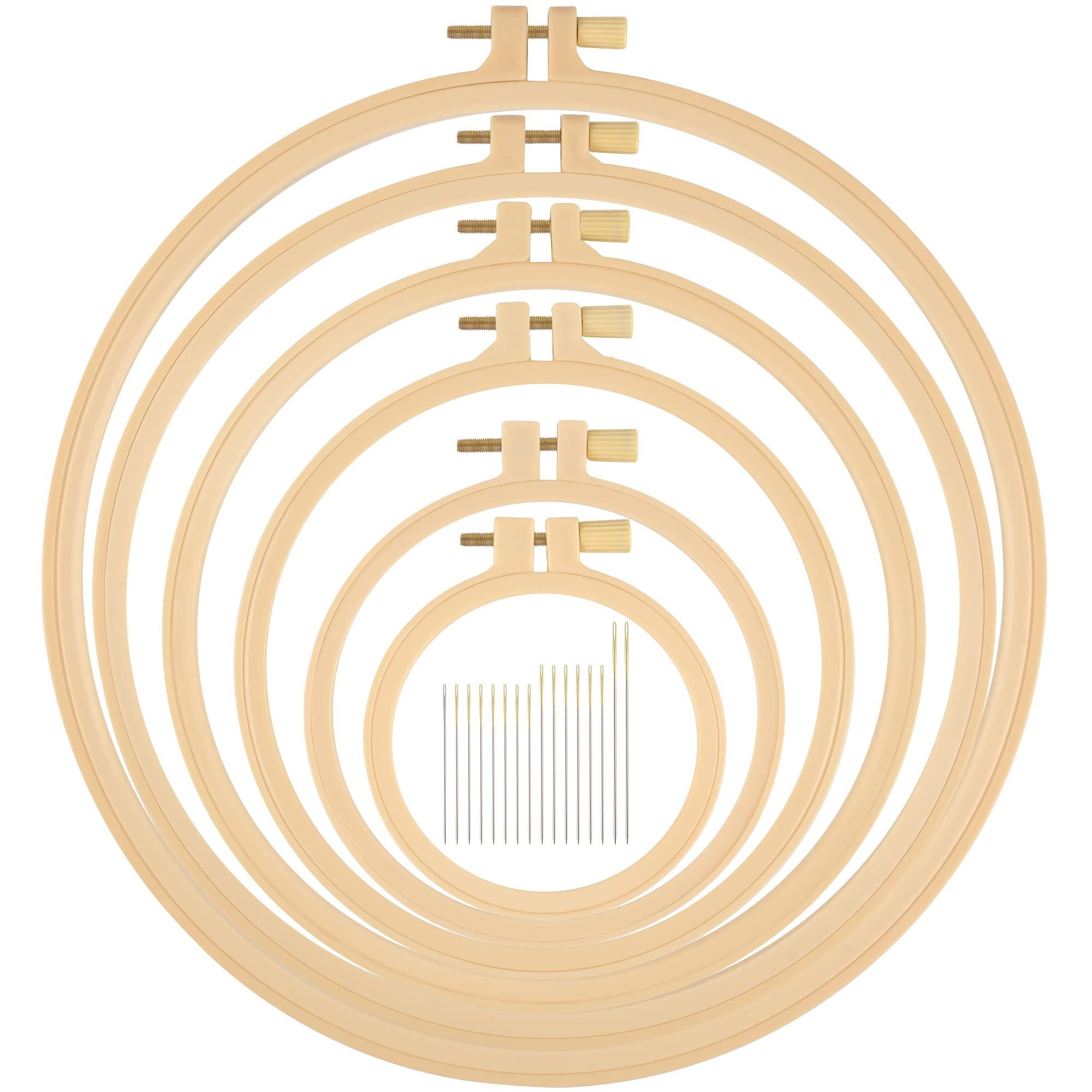 Lot De 6 Cercles à Broder En Bambou - Diamètres 8 à 26 Cm, Réglables, Pour Point De Croix