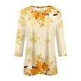 thumbnail image 4 of DENGDENG 3/4 Sleeve Shirts for Women Plus Size On Ethnic Floral Crew Neck Ladies Tops Casual Mid-Length Tee Summer Elbow Sleeve Tunic Clothes, Gold 5XL, 4 of 5