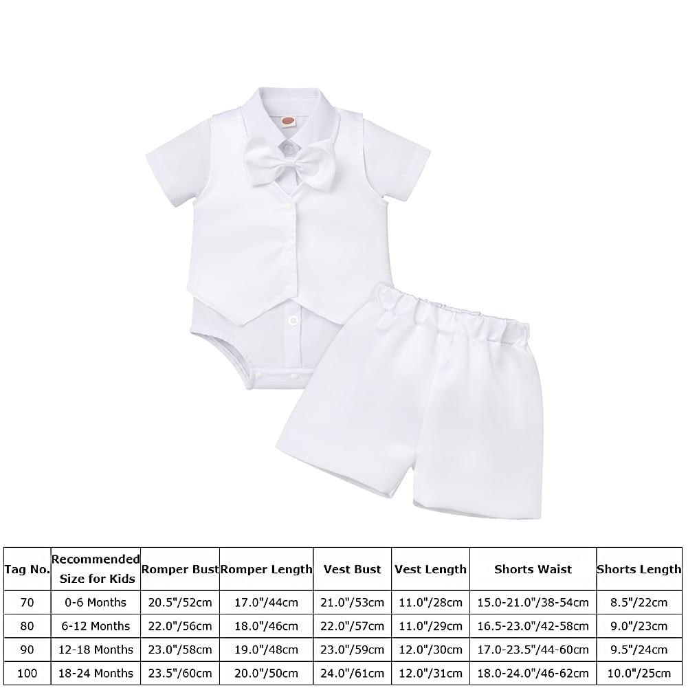 Baby Boys Baptism Christening Outfits Gentleman Formal Suit Bowtie Romper Vest Shorts Pants White Wedding Tuxedo Party Outfits First Birthday Cake Smash Clothes 4PCS Set (White Bowtie, 18-24 Months)
