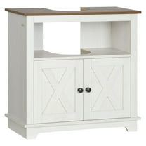 Pedestal Vanity Cabinet White 2-Door Bathroom Sink Cabinet with Shelves