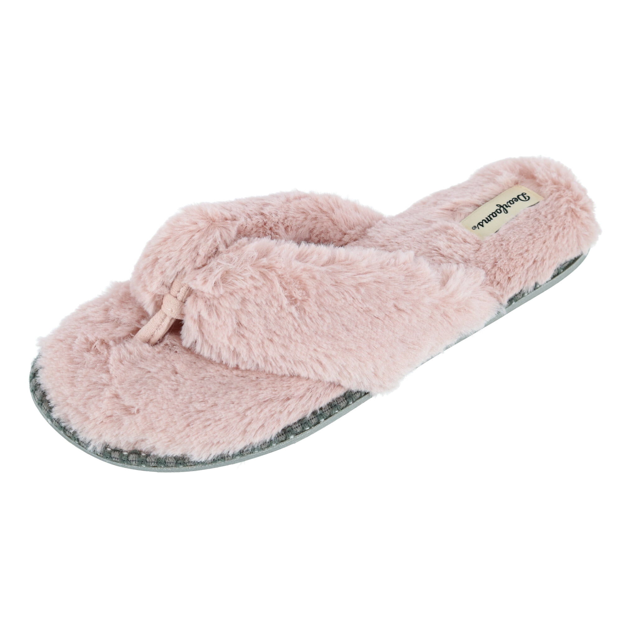 women's dearfoams faux fur thong slippers