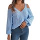 thumbnail image 1 of Gibobby Sueter para mujer invierno Suéter casual de manga con hombros descubiertos de color sólido para mujer Otoño Invierno(Azul,M), 1 of 5