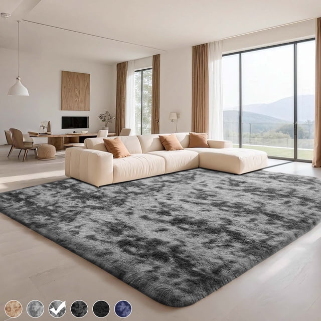 CozyDesg 9ft x 12ft Area Rugs, Soft Fluffy Area Rugs Floor Mat Floor Rugs for Living Room Bedroom Modern Decor Carpet,Dark Grey