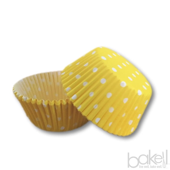 Yellow and White Polka Dot Cupcake Liners (25pcs, Standard Size) Grease Resistant Cake Liners for Baking, Caking and Crafting by Bakell