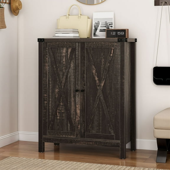 Uforic Farmhouse Shoe Cabinet with Door, 5-Tier Freestanding Shoe Organizer with Open Shelf