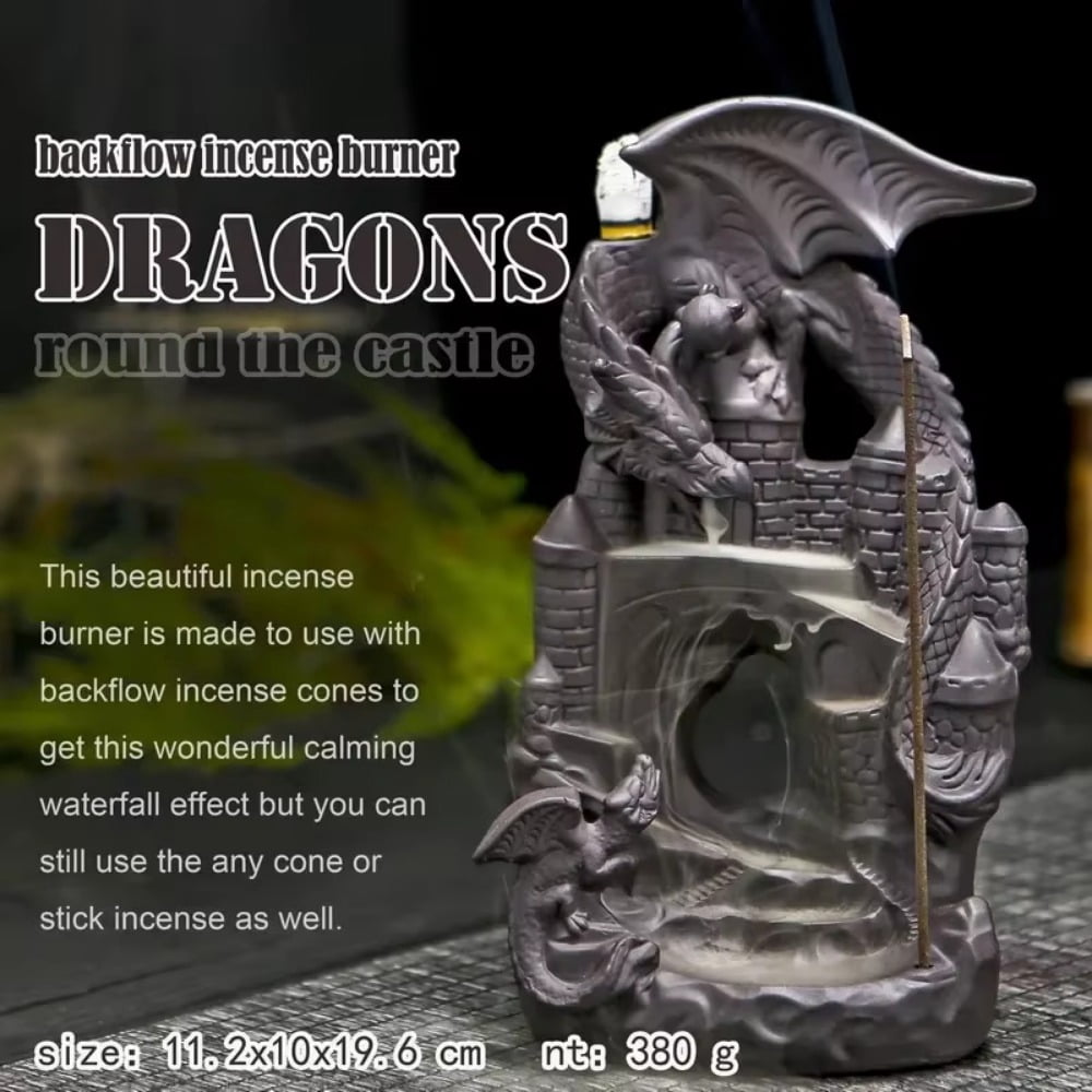 1pc Purple Clay Pterosaur Castle Backflow Incense Burner Incense Stick Holder Home Decor (Without Incense)