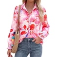 thumbnail image 3 of BTFBM Long Sleeve Blouses for Women, Floral V Neck Button Down Shirts, Smocked Cuffs, Business Casual Summer Outfits, 3 of 10