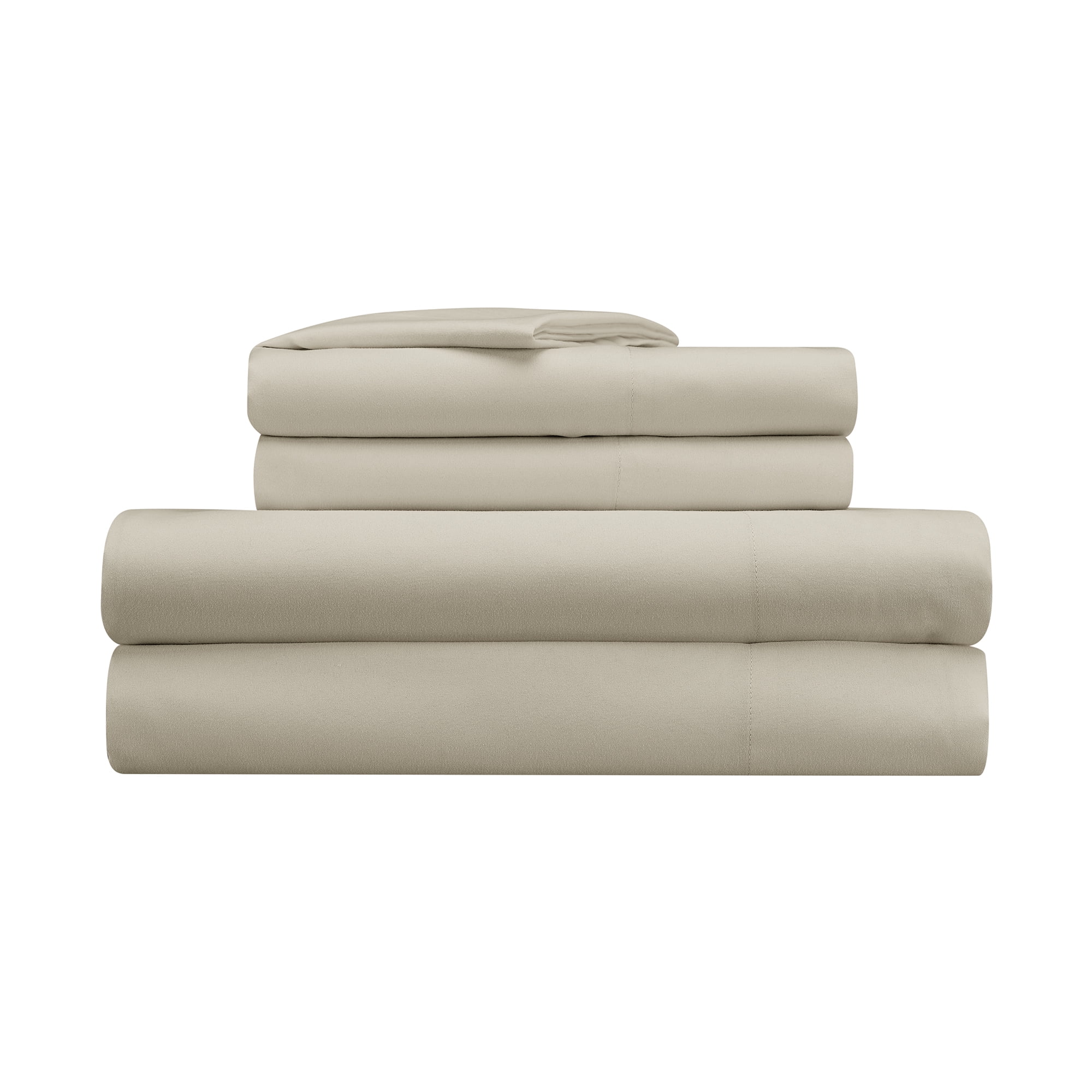 Serta Simply Clean 3-Piece Antimicrobial Solid Bed Sheet Set, Twin-XL, Beige