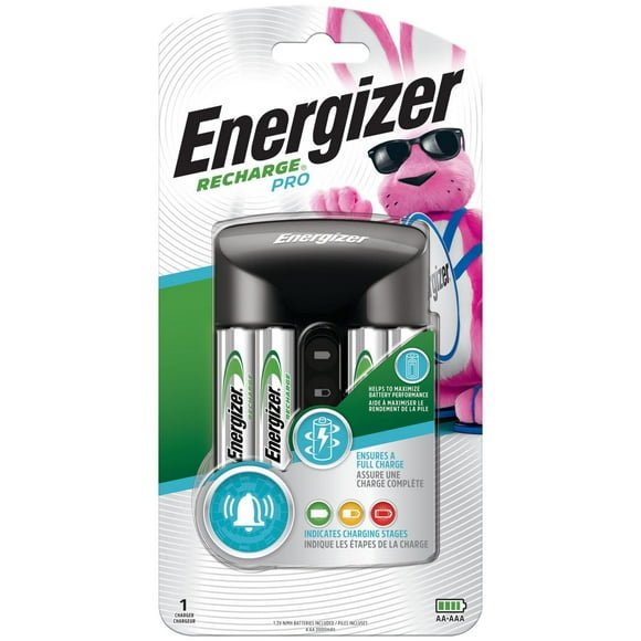 Energizer Recharge Pro Charger for NiMH Rechargeable AA and AAA Batteries, Includes 4 AA batteries