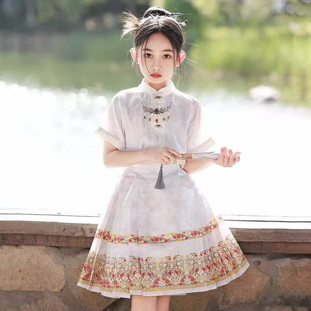 Jupe Visage de Cheval pour Filles Style Traditionnel Chinois Robe Hanfu Été Style Tang Jupe FJH