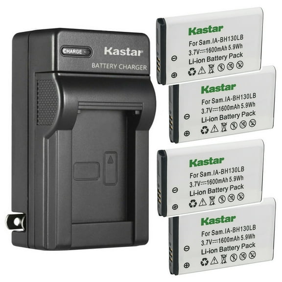 Kastar 4-Pack IA-BH130LB Battery and AC Wall Charger Replacement for Samsung HMX-U15 HMX-U15BN HMX-U15LN, HMX-U20 HMX-U20BP HMX-W200TP HMX-U20BN/XAA HMXU20RNXAA, HMX-W190, HMX-W200 HMX-W200RP Camera