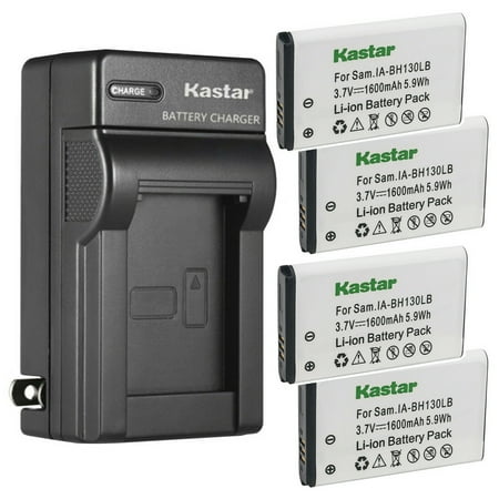 Kastar 4-Pack IA-BH130LB Battery and AC Wall Charger Replacement for Samsung HMX-U15 HMX-U15BN HMX-U15LN HMX-U20 HMX-U20BP HMX-W200TP HMX-U20BN/XAA HMXU20RNXAA HMX-W190 HMX-W200 HMX-W200RP Camera