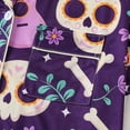 thumbnail image 7 of Matching Pajama Set for Women Halloween Classic Pajama Set Pumpkin Ghost Bat Print Short Sleeve Button Down Collared Shirt and Relaxed Fit Shorts Women's Sleepwear Purple S, 7 of 7