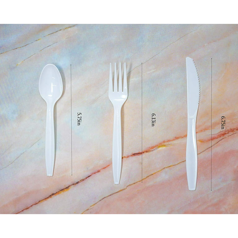 EDI Disposable Plastic Cutlery Set,70 Forks,70 Knives,70 Spoons, White, 210  Count