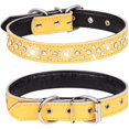 thumbnail image 1 of HAHDAXIA Rhinestones Dog Collar, Adjustable Sparkly Crystal Studded Genuine Leather Pet Dog Collar for Small and Medium Dogs (L, Yellow), 1 of 5