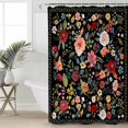 thumbnail image 4 of Shower Curtains Sets for Bathroom Decor Watercolor Country Flowers Waterproof Bathroom Curtain with Hooks, Red Pink Floral Art on Black for Bathroom Decor,36x72IN, 4 of 7