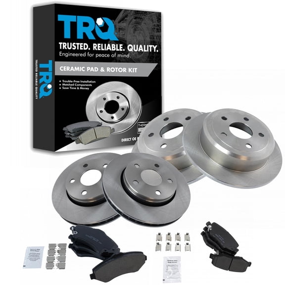 TRQ Front and Rear Brake Pad & Rotor Kit Brake Pads Brake Rotor Ceramic Fits Select 2007-2017 Jeep Wrangler 2018 Wrangler JK