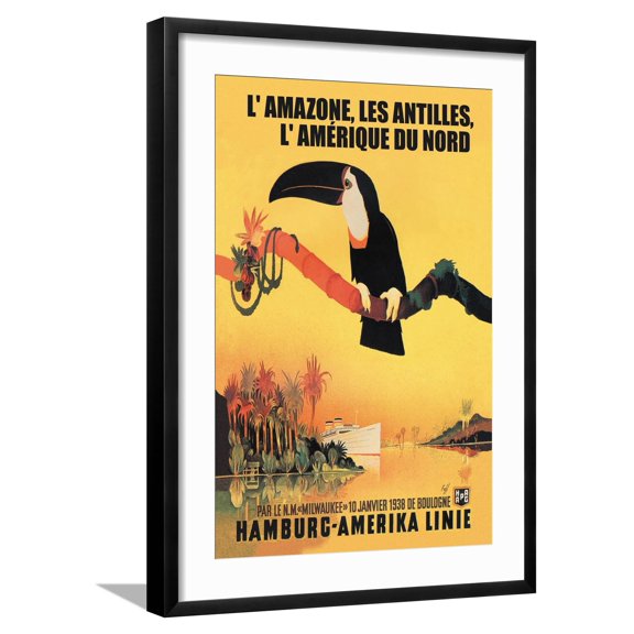 Art.com The Amazon, Antilles, and North America: Hamburg-Amerika Cruise Line Art Print, Black Frame Wall Art, 21" x 29"