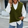 thumbnail image 5 of QTBIUQ Sweater Sweater Vest Womens Fashion Casual Style Slim V-Neck Sleeveless Waistcoat Knit Sweater Sweater Top Army Green, 5 of 6