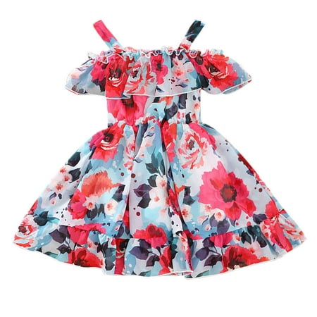 

Princess Dresses for Girls Sleeveless Casual Dresses Floral Print Red 90