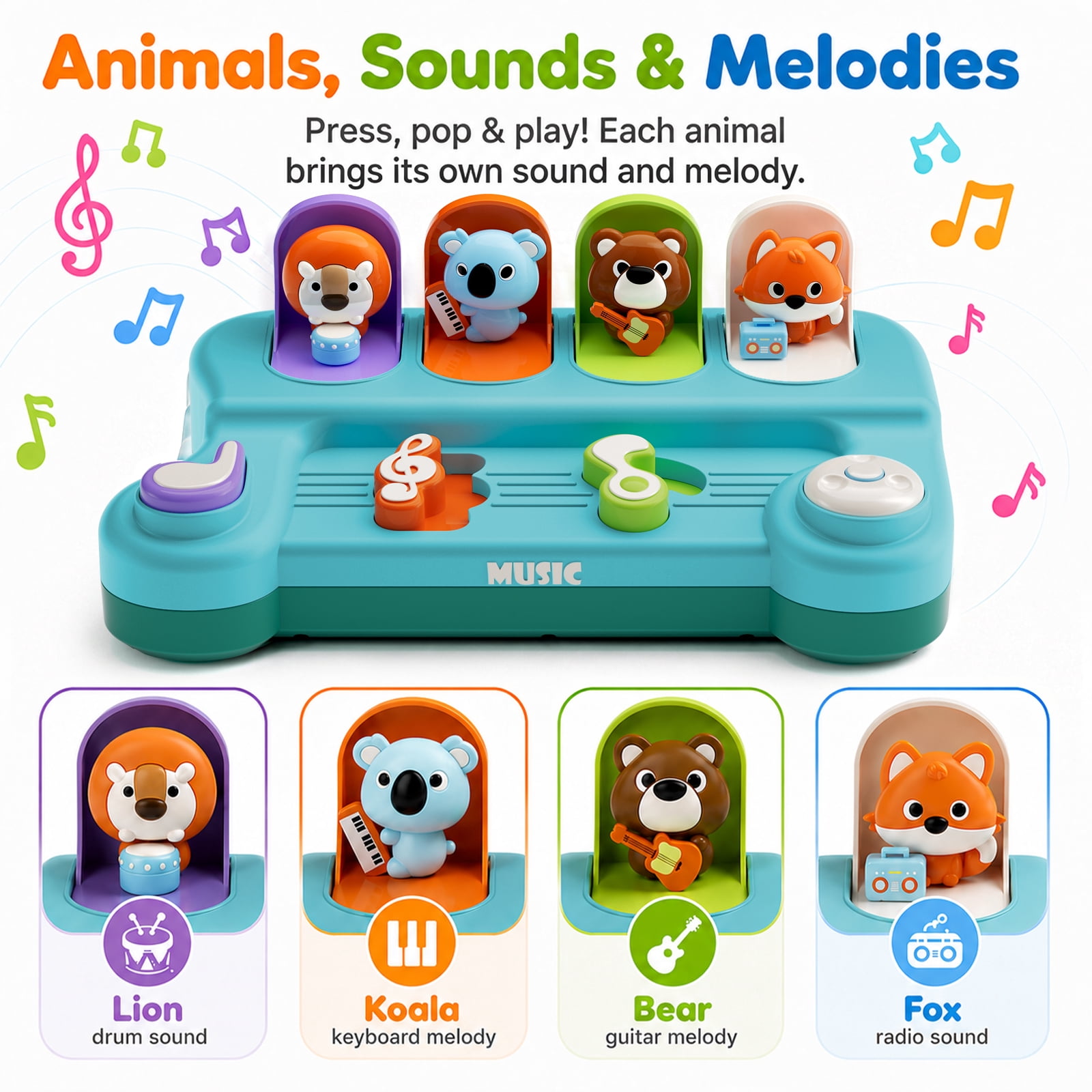 Dimoarch Toy for 1 Year Old Boy Girl, Pop Up Baby Toy with Music, Cause and Effect Toy for 6-9-12-18 Months Gift for Infant