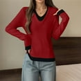 thumbnail image 2 of SGMVNU Sweaters for Womens 2025 Slim Fitted Knit Tops Long Sleeve V Neck Ribbed Knit Casual Work Basic Shirts(Red, One Size), 2 of 4