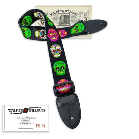 Designer Guitar Strap Skulls Design - Walker & Williams TS-21 Fluorescent Skulls Guitar Strap